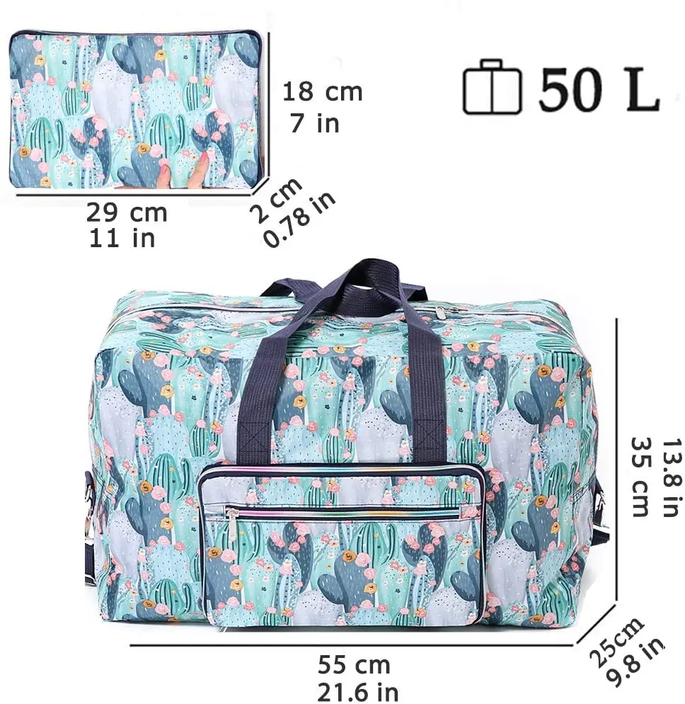 Foldable Travel Duffle Bag for Women Girls Large Cute Floral Weekender Overnight Carry On Bag for Kids Checked Luggage Bag 