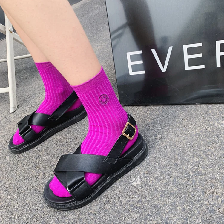 

Fashion Candy Color Neon Green Hot Pink Street Cool Hip Hop Fluorescence Yellow Orange Unisex Women Men Couple Funny Happy Socks, Red