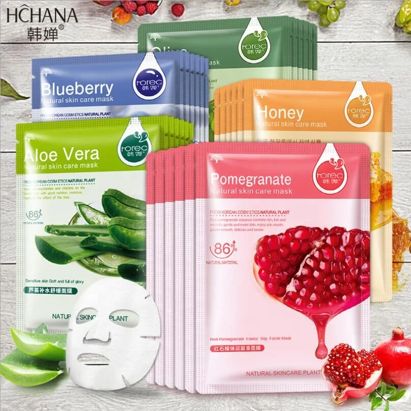 

Hot Selling hchana Moisturizing Hydrating Sheet Mask 6 Types Plant Extract Skin Care Facial aloe mask