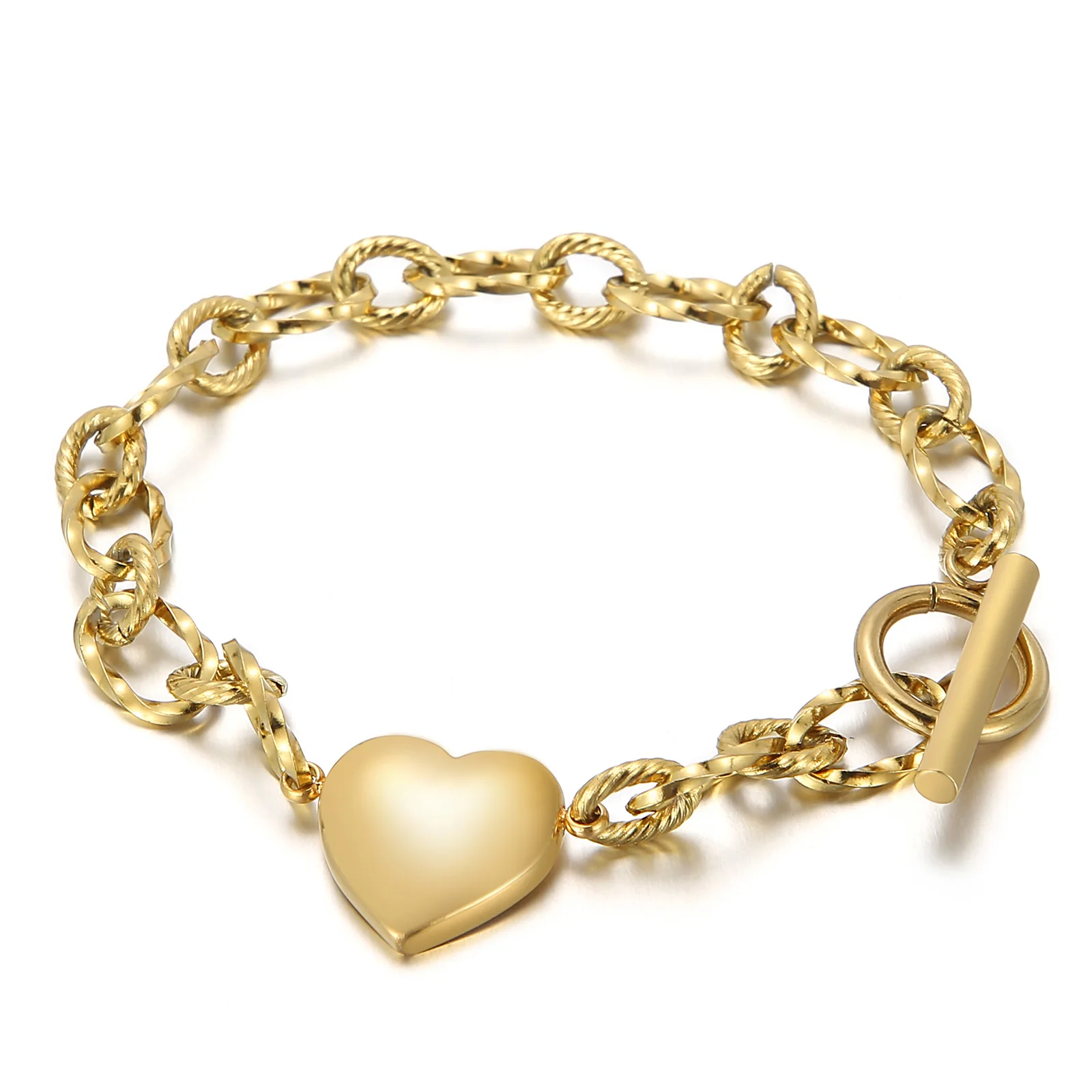 

Wholesale Fashion 18K Gold Plating Jewelry Heart Pendant Women Charms Stainless Steel Jewelry Bracelets, Steel/gold
