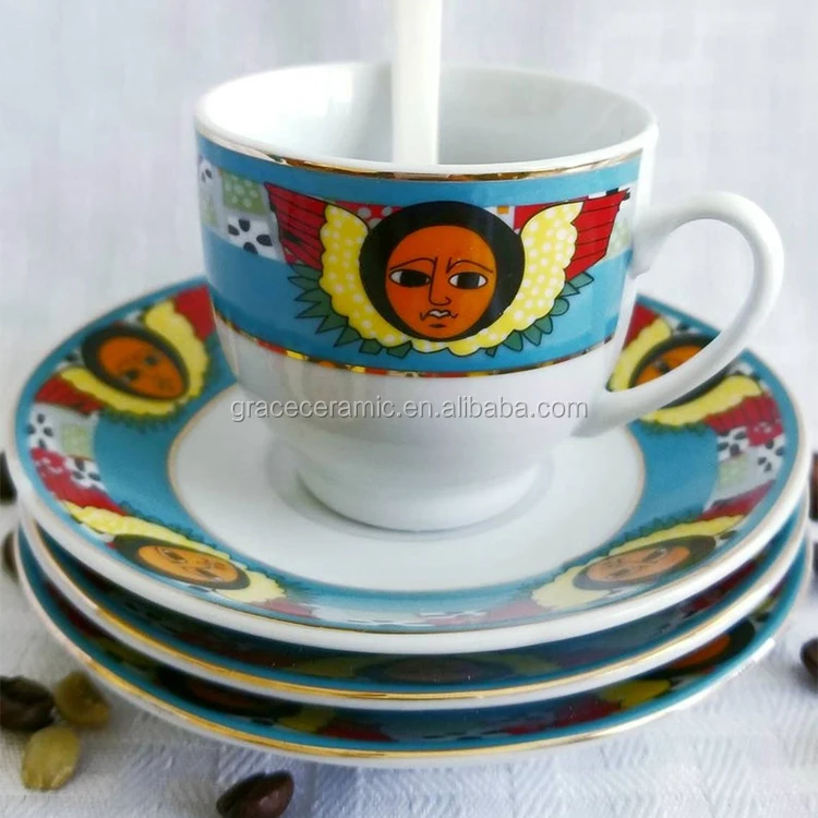12pcs Fine Porcelain Ethiopian Eritrean Angel Design Small Coffee Cup