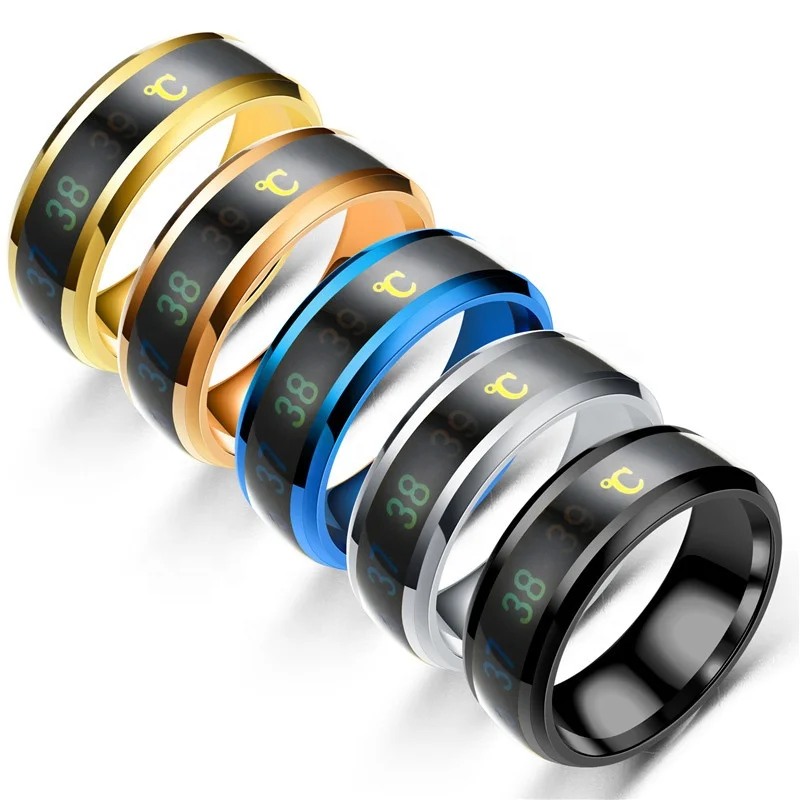 

Factory Wholesale New Design Couples Smart Jewelry 316L Stainless Steel Change Color Emotion Feeling Mood Temperature Rings, Silver,gold,black,rose gold,blue