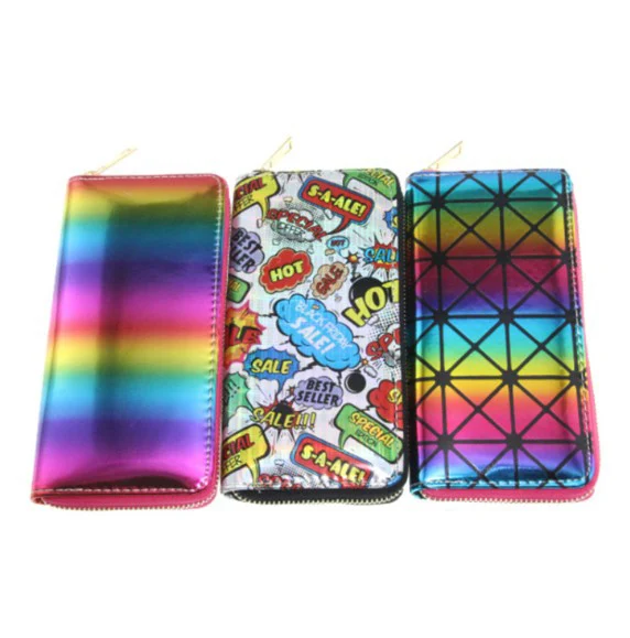 

PU rainbow women wallet cartoon holographic clutch bag fashion custom carteras designer wallets for women, 3 colors(pls see below color cards)