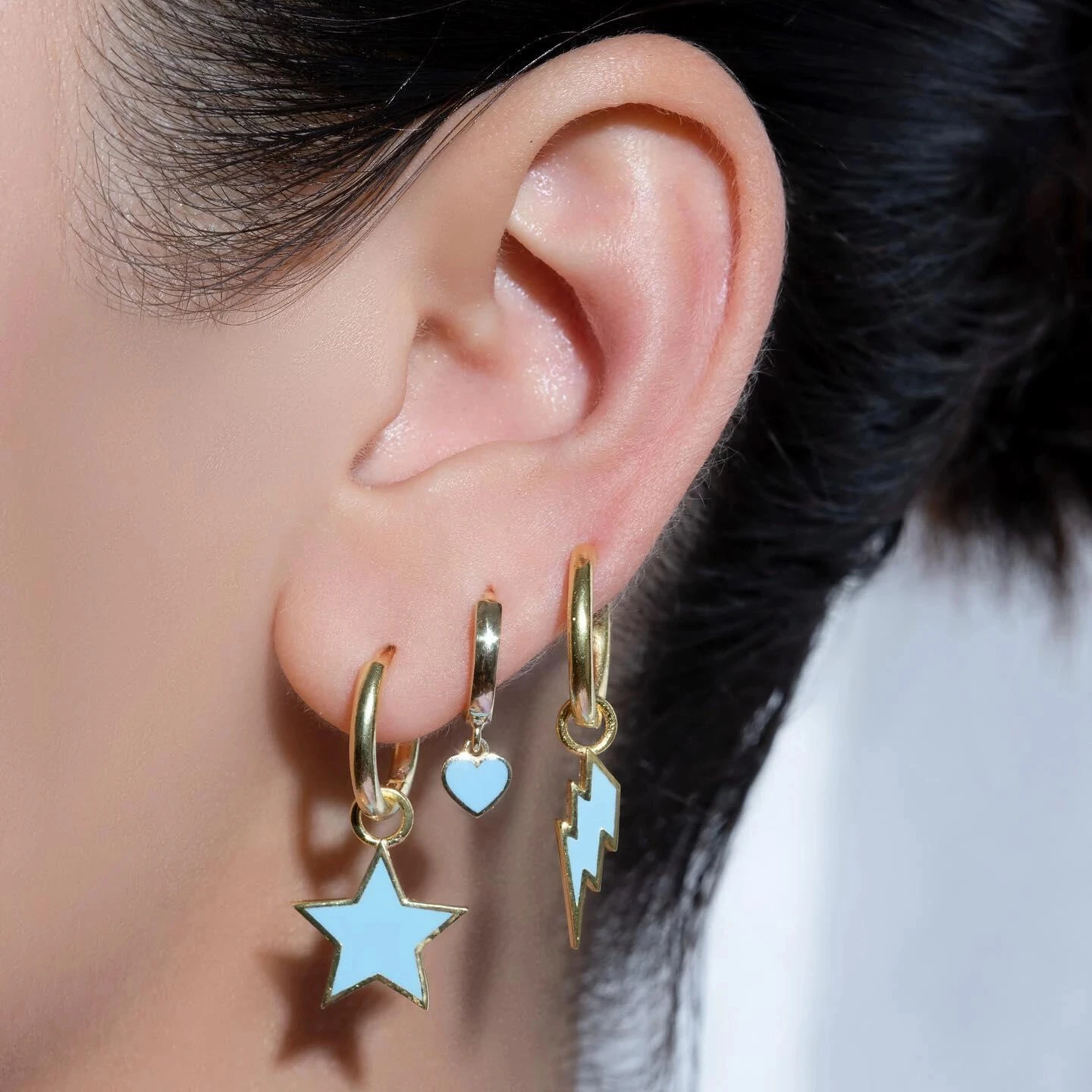 

rainbow colorful girl women jewelry 2020 new arrived hot selling Neon enamel lightning bolt charm dangle hoop earring gold color