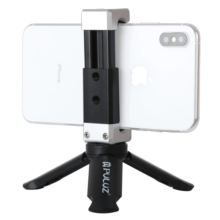 

Drop Shipping PULUZ Folding Plastic Tripod + Aluminum Alloy Clamp Bracket with Cold Shoe for iPhone and Smartphones