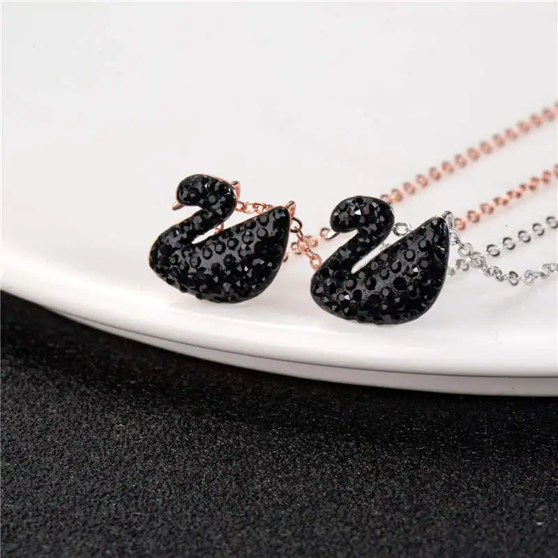 

Luxury Brand Black Swan Jewelry Necklace Womens 925 Sterling Silver Gold Pendant Necklace For Gift Initial Crystal Necklaces, Platinum/rose gold