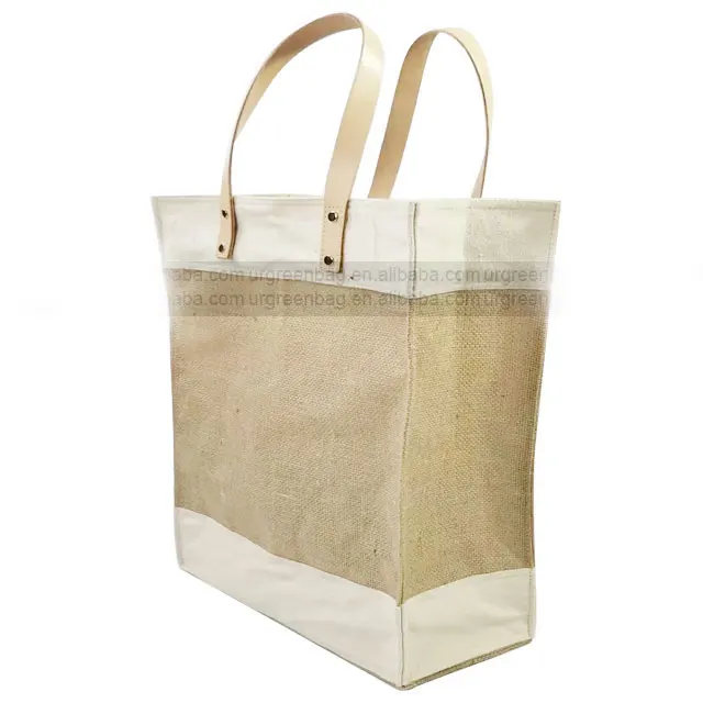 

Custom bread bag leather handle jute stitching canvas tote, Natural white or base on clients' requirements / pantone no