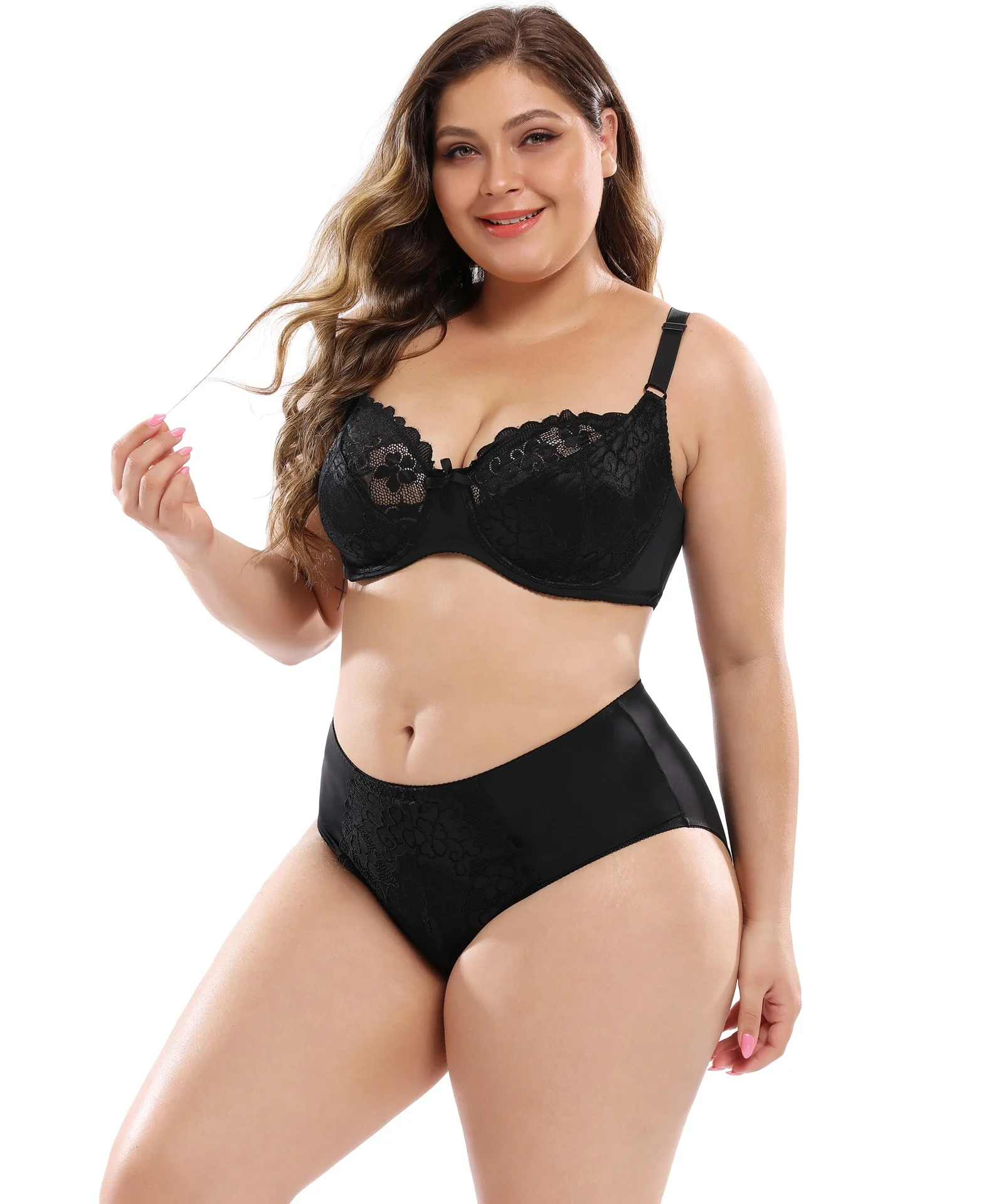 

Comfortable Full Cups Extra Large Big Boobs Wireless High Quality Women's Plus Size Cotton Bra Sets, Black, white, beige, grey melange