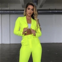 

Elegant Women Blazer 2 Piece Sets Neon Autumn Women Formal Lady Slim Fit Blazer Pencil Pant Suits