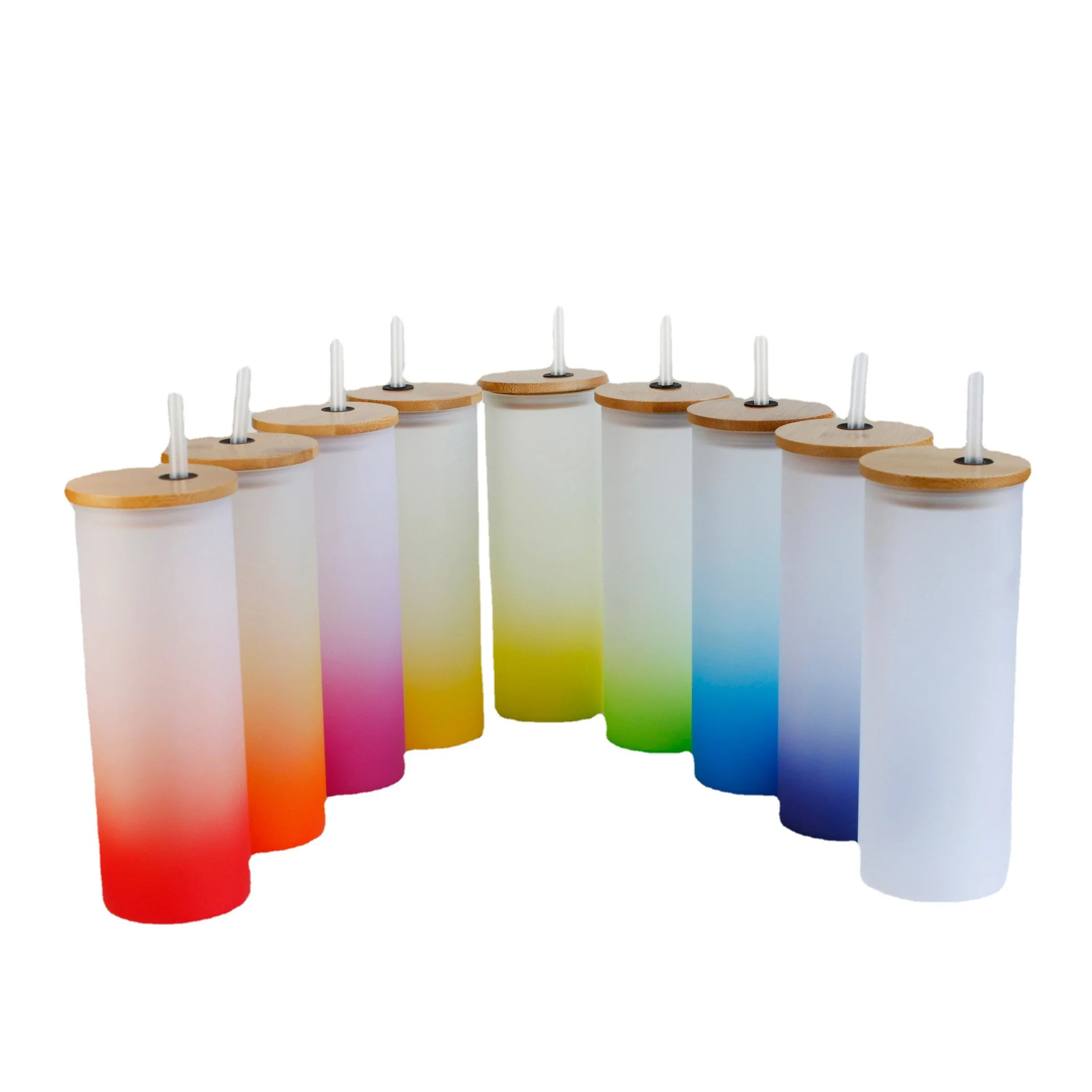 

Amazon Top Seller 500ml Heat Transfer Glass Cup Gradient Color Frosted Glass Sublimation Blank Coating Glass Bottle, Customized color acceptable