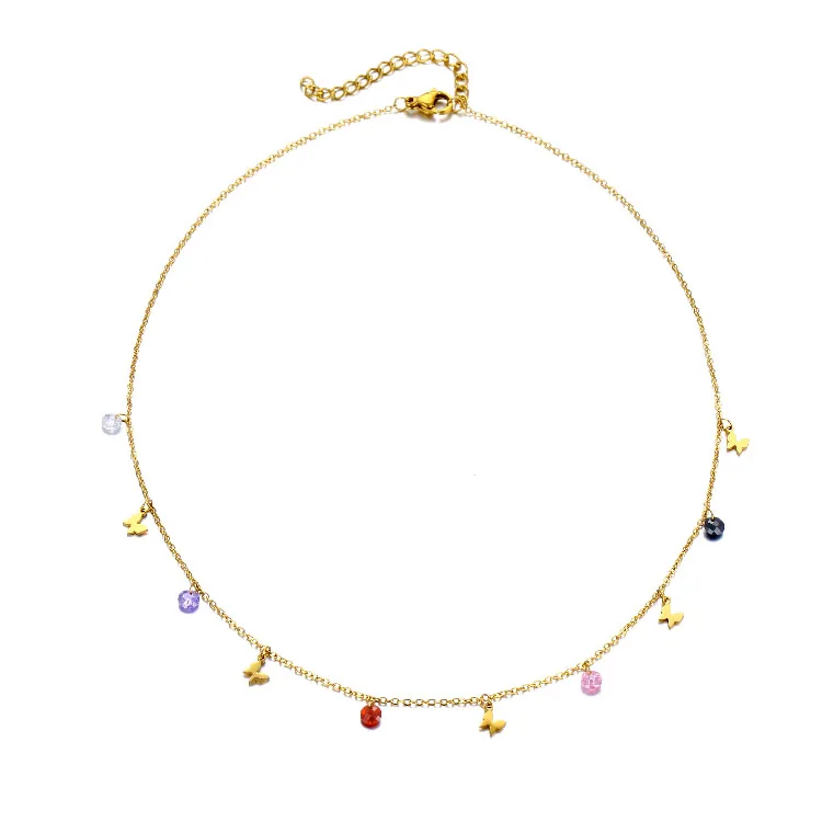 Bulk Wholesale butterfly Necklace Jewelry Stainless Steel Colorful Crystal Diamond Gold Necklace