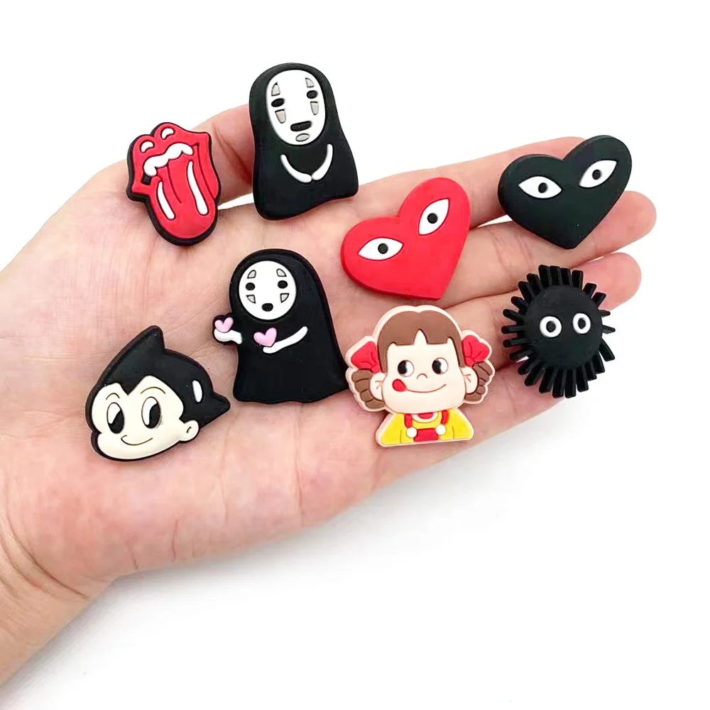 

wholesale No-Face man Shoes Charms lips Soft PVC Decoration Accessories Croc Shoe Charms gibz for garden shoe, As picture