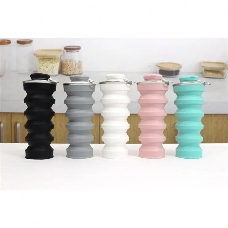 

2021 New products silicon drinking collapsible water bottle/foldable water bottle, Pink, green, sky blue, gray, white, black