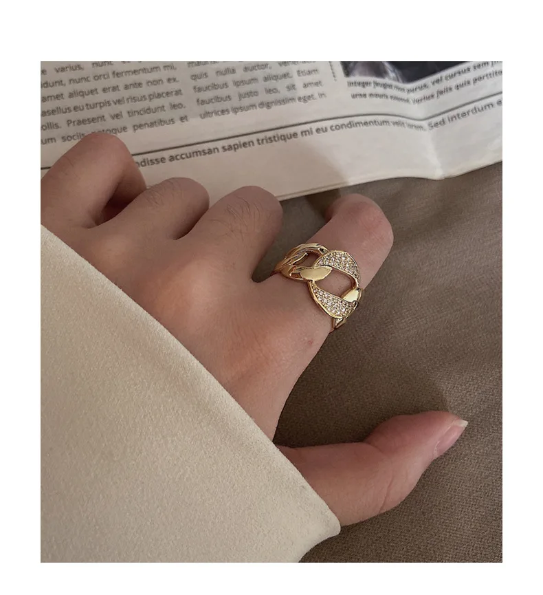 

2020 fashion crystal gold plated chain ring