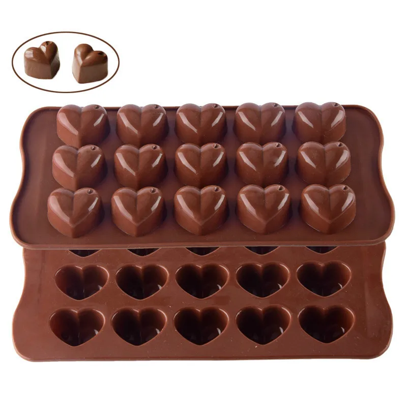 

homEdge 15-Cavity Dimpled Heart Shapesilicone mold chocolate Silicone Dimpled Valentine Heart Chocolate Gummy and Candy Mold, Coffe