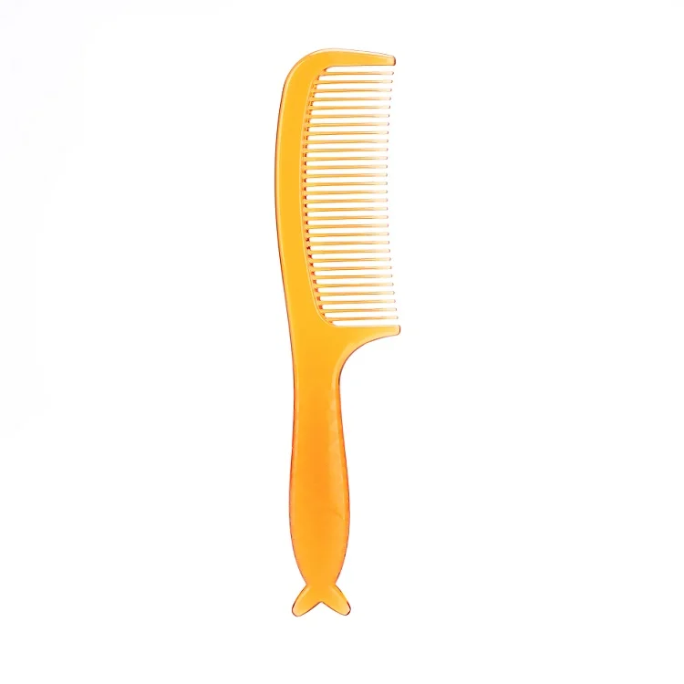 

2021 customized fishtail shape handle translucent golden yellow olive oil added hair comb