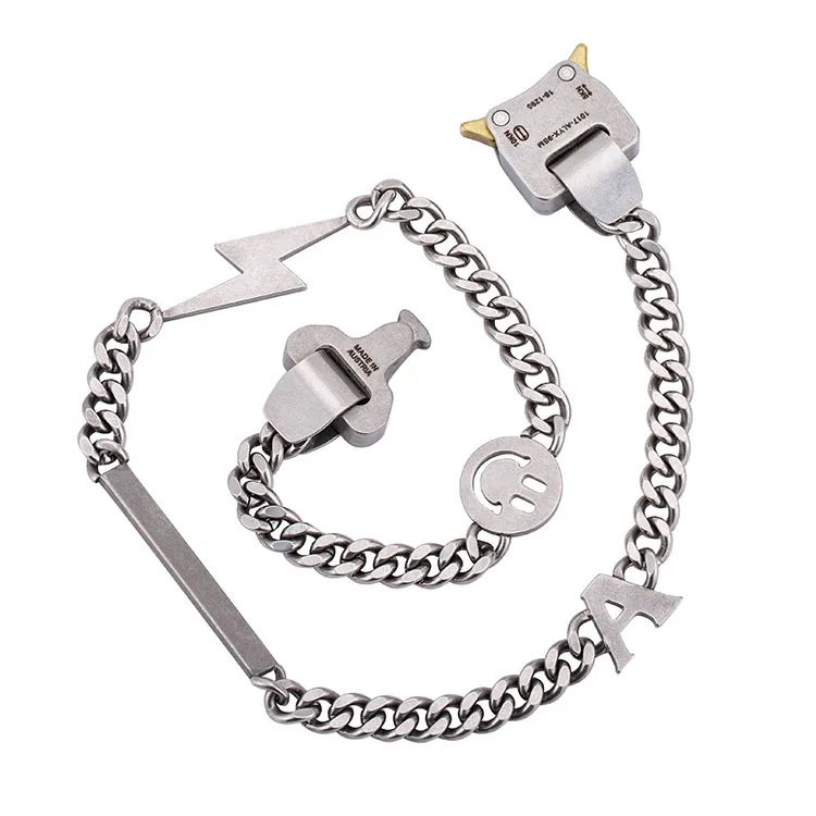 

Custom Jewelry Hiphop Punk Stainless Steel Safety Buckle Hero Long Chain Necklace For Men, Picture
