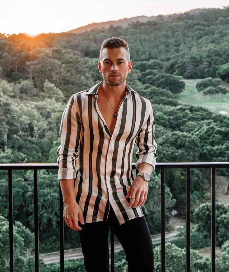

Hit Color Stripe Printed Shirt Casual Mens Linen Short Hawaiian Button Up Shirt