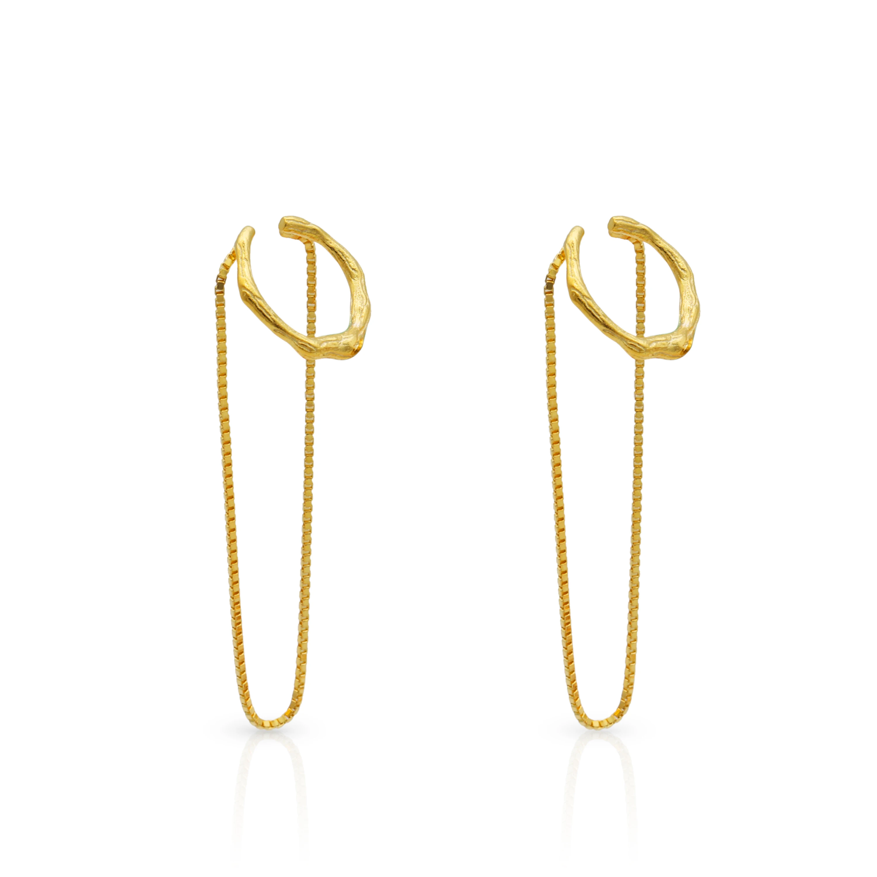 

Chris April in stock fine jewelry 925 sterling silver gold plated Minimalist design box chain ear cuff earrings jewelry for wome, Yellow gold