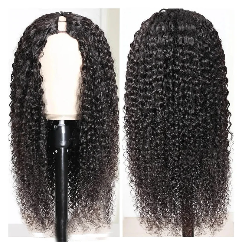 

Human hair U-shaped head cover kinky curly full mechanism wigs