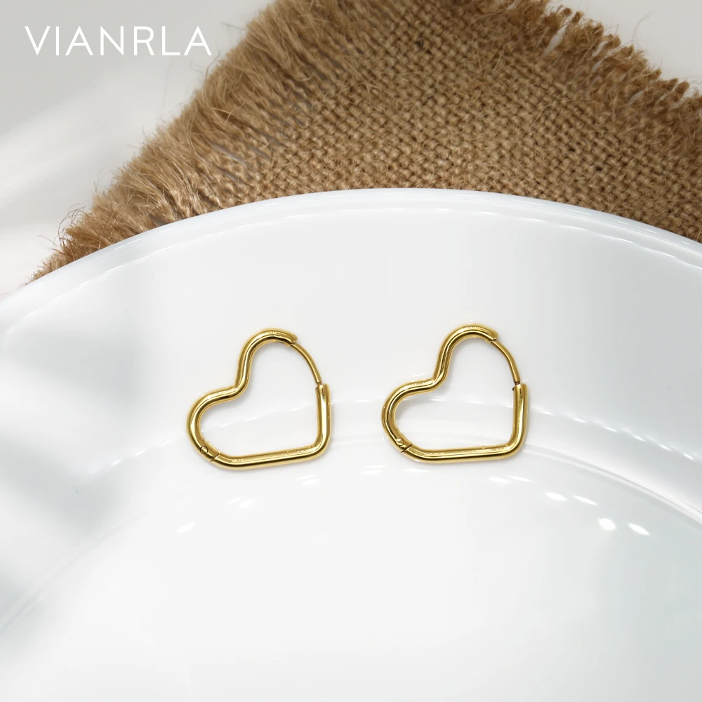 

VIANRLA Stainless Steel Jewelry Heart Hoop Earrings 18K Gold PVD Plated Minimalism Style Free Laser Logo Drop Shipping