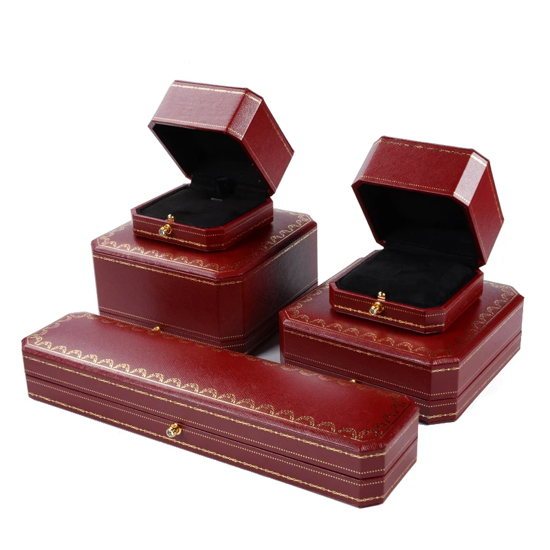 

Luxury red custom brand leatherette paper ring jewelry packaging box set
