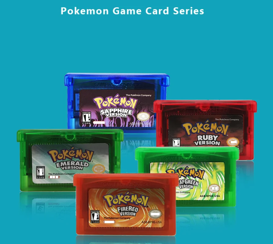 

Free Shipping Video Game Cartridge Console Card Pokemon English emerald firered game cards for GBA, Colorful