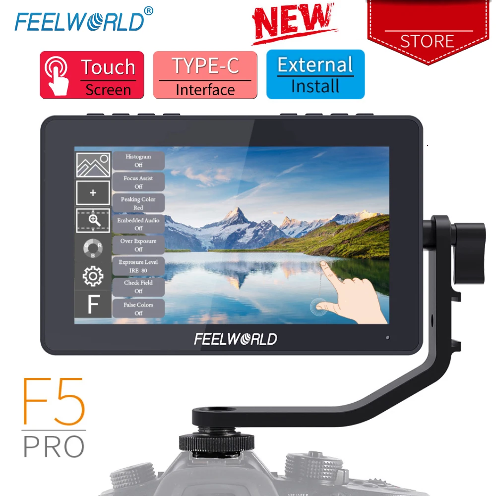 

FEELWORLD F5 Pro 5.5 Inch on DSLR Camera Field Monitor Touch Screen IPS FHD1920x1080 4K HD-MI Video Focus Assist for Gimbal Rig