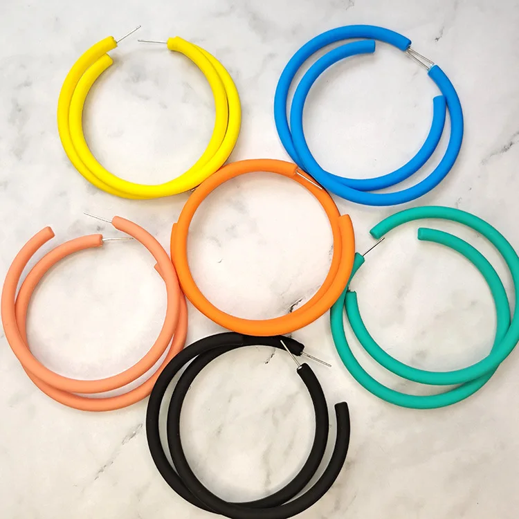 

JUHU S925 Silver Needle Colorful C Resin Ring Fashion New Frosted Acrylic Earrings Temperament Jewelry Women