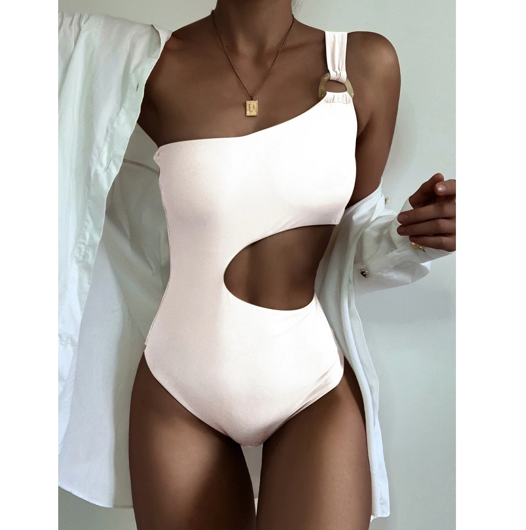 

STOCK 4 Colors Hot Sale Cut Out Luxury Design One Shoulder Ladies Allure Modest Swimsuit, Custom color
