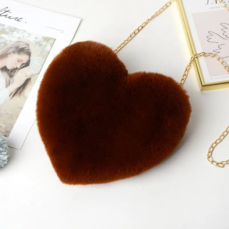 

Hot sale plush heart shaped bag women leather handbags