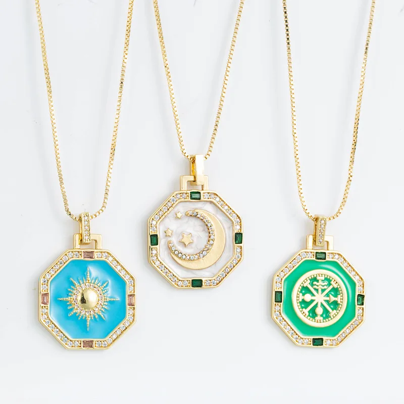 

Fashion Jewelry Retro Fashion Drop Oil Geometric Necklace Men's Women's Personality Street Hip Hop Necklace Pendant Necklace