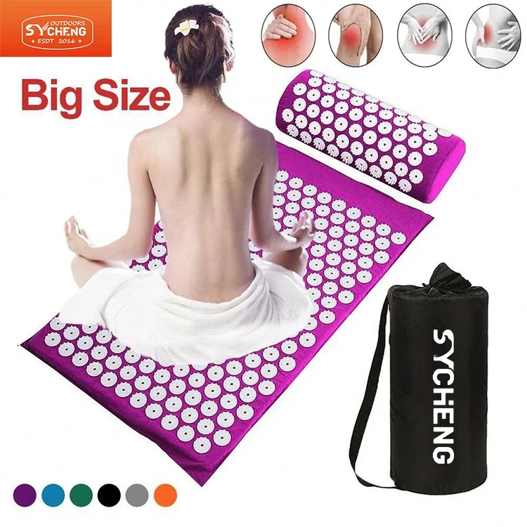

73*42.5cm Acupressure Mat Fitness Massage Yoga Mat and Pillow Set Relieve Stress Back Body Pain Spike For Home Acupuncture Pad, Pink,black,blue,purple,green