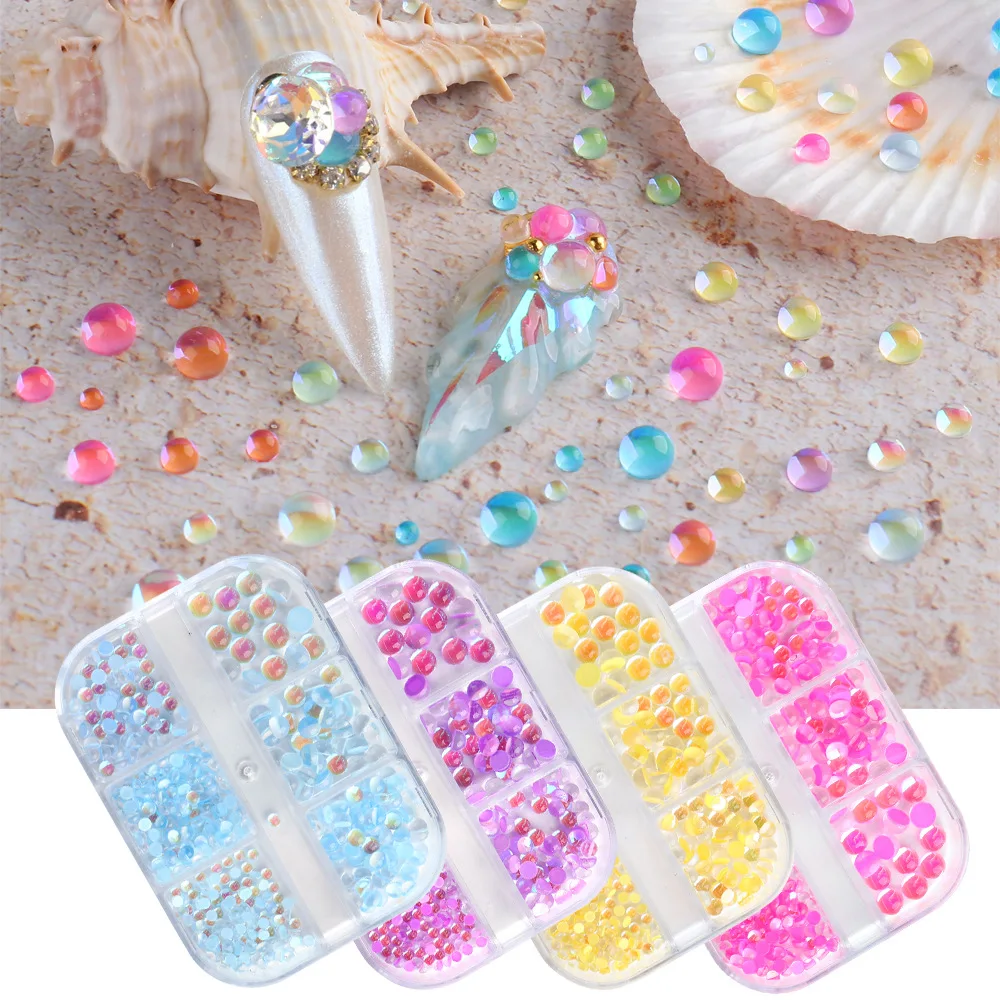 

6Grid 3D Mocha Color Rhinestones Decoration Nail Stone Mixed Size Aurora Gems Art Strass DIY Charms Nail Part Accessories, 8 colors for choice