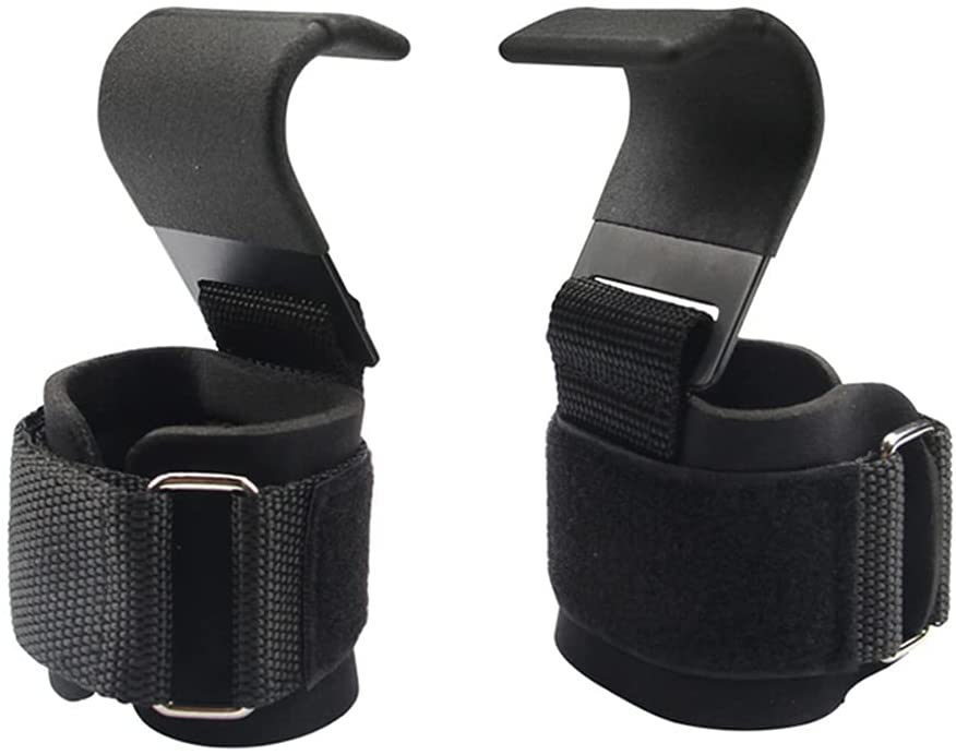 

2 PCS Weight Lifting Hooks Hand-Bar Wrist Straps Gym Fitness Hook Strap Training Pull-Ups Gloves Exercise, Black
