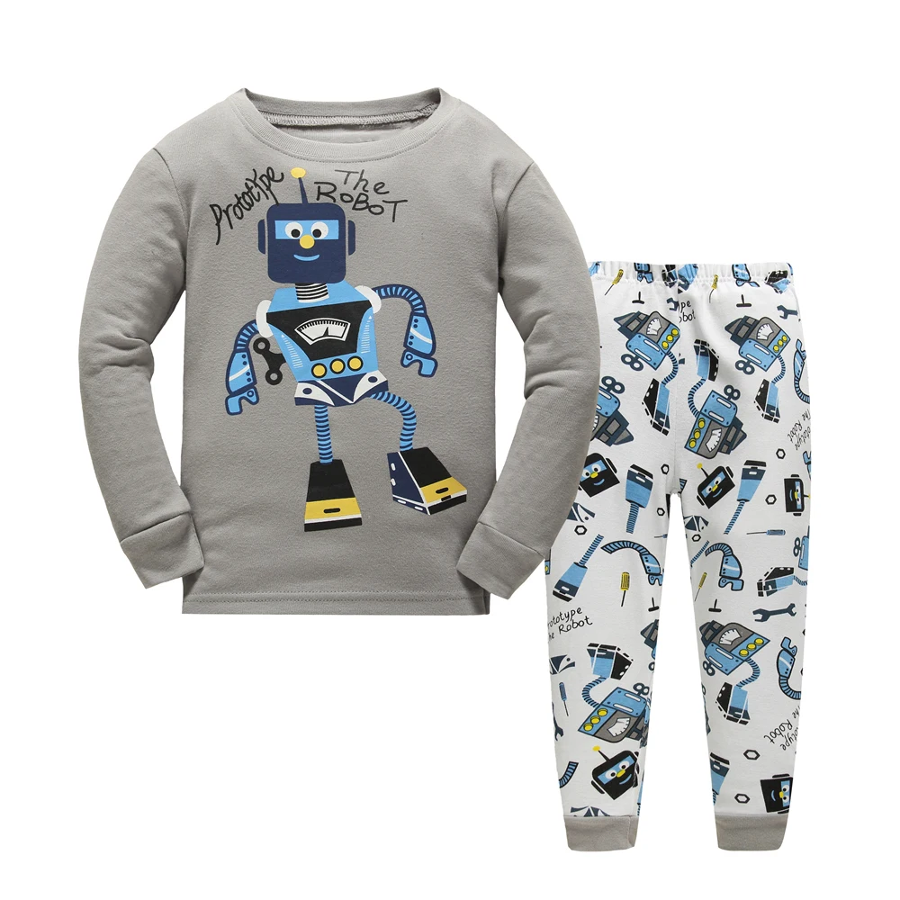 

2020 hot sale cheap 100% cotton children's long sleeve suit cartoon robot boys' spring and winter pajamas