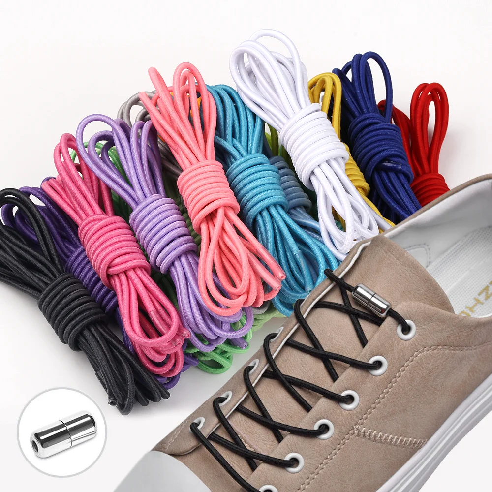 

New arrival shoelaces elastic non-tied all-match metal capsule flat shoelace children round elastic no tie shoe strings, 23 colors