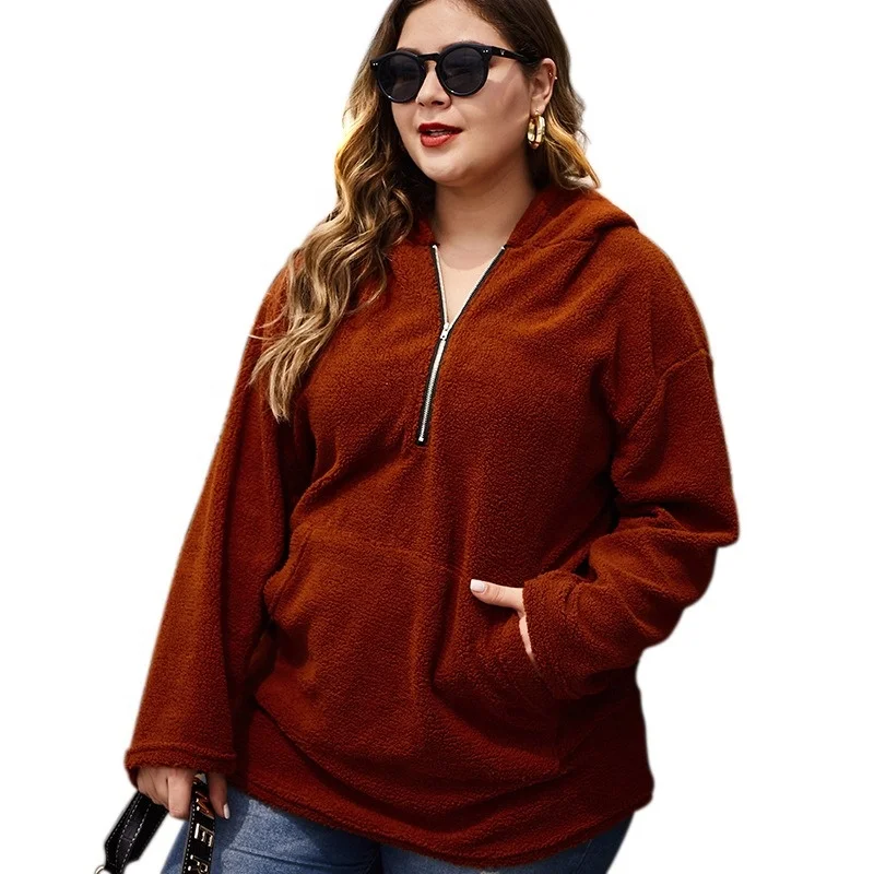 

Fall 2021new Plus size women's clothing fashion hooded lamb wool coat plus size women's coats, 1colors