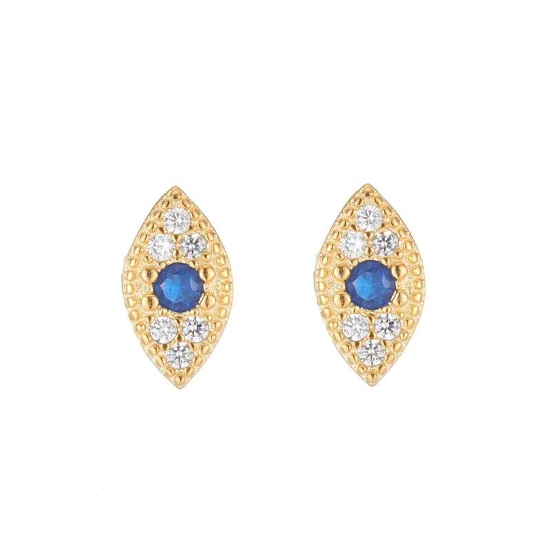 925 Sterling Silver Pave Zircon Blue Stud Earrings Women Classic Temperament Wedding Jewelry Accessories