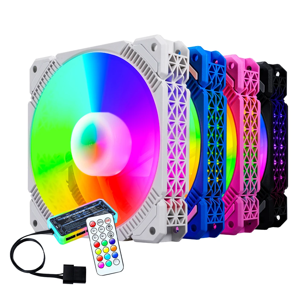 

Custom 120mm Computer Fan RGB LED Cooling Ventilador PC Fans Cooler Fan 12V with ARGB Controller Remote Set for Gaming