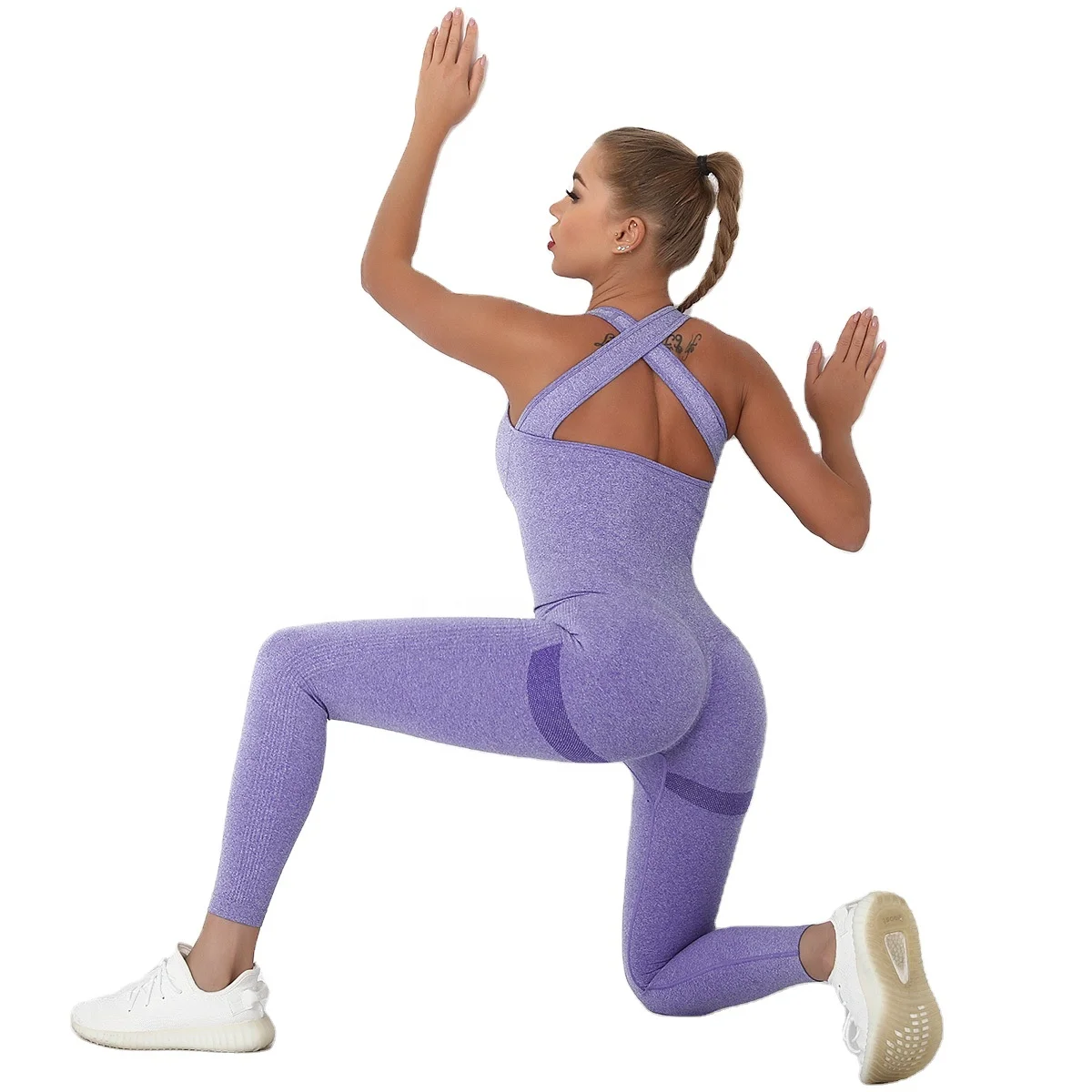 

Ladies lightweight seamless pocket yoga one-piece gym outfit sleeveless jumpsuit, Picture color/custom color