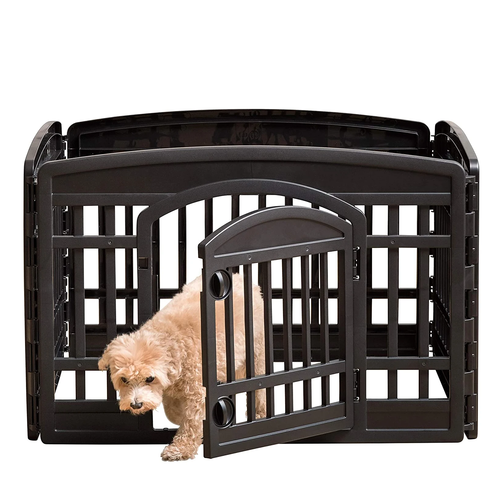 

Wholesale Pet Furniture 4-Panel Puppy Small Portable Play Fence Plastic Dog Exercise Pen Pet Playpen with lockable pet door, White