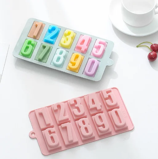 

LOVE'N LV539C 0-9 numbers silicone chocolate mold happy birthday mold handmade soap flip sugar silicone ice grid mold