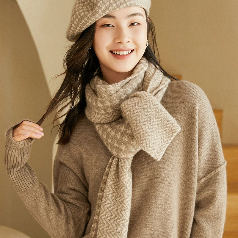 

Women Scarves 100% Cashmere Knitting Scarf Print Flower 160*30cm Soft Warm Pure Goat Cashmere Long Scarf For Ladies