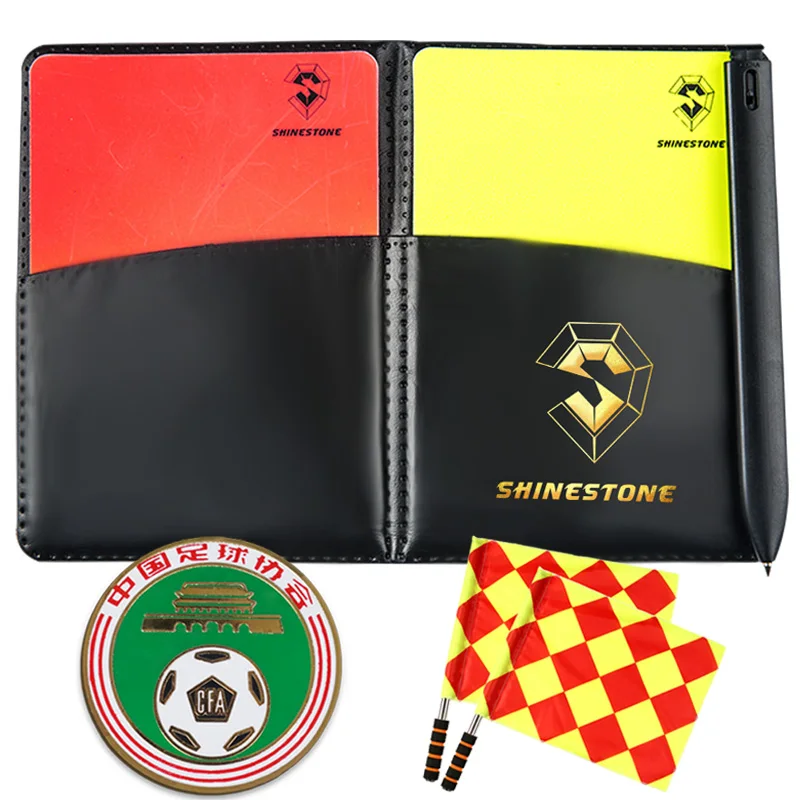 

New Sport Soccer Referee Wallet Notebook PU Red Yellow Cards Toss Coin Football Training Referee Flag