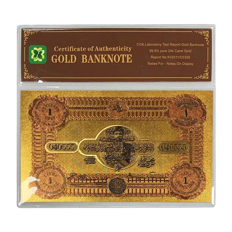 

24k gold foil Turkey banknote for promotion with waterproof bag and certificate $1 999 bill for collection gift