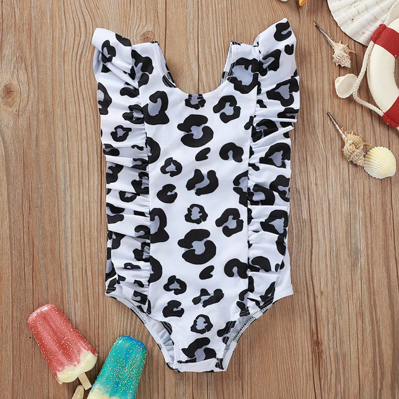 

Fashion Children Bikini New Kids Girls Leopard Print Ruffled Swimsuit Cute Baby Girls One-piece Swimwear, As picture
