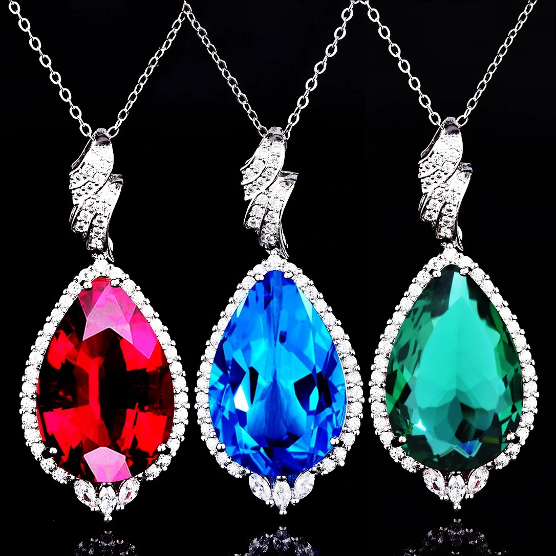 

Luxury Jewelry Charm Water Drop Pendant Necklace Europe America Fashion Neck Chain For Women Wedding Party Anniversary Gift, Customized color