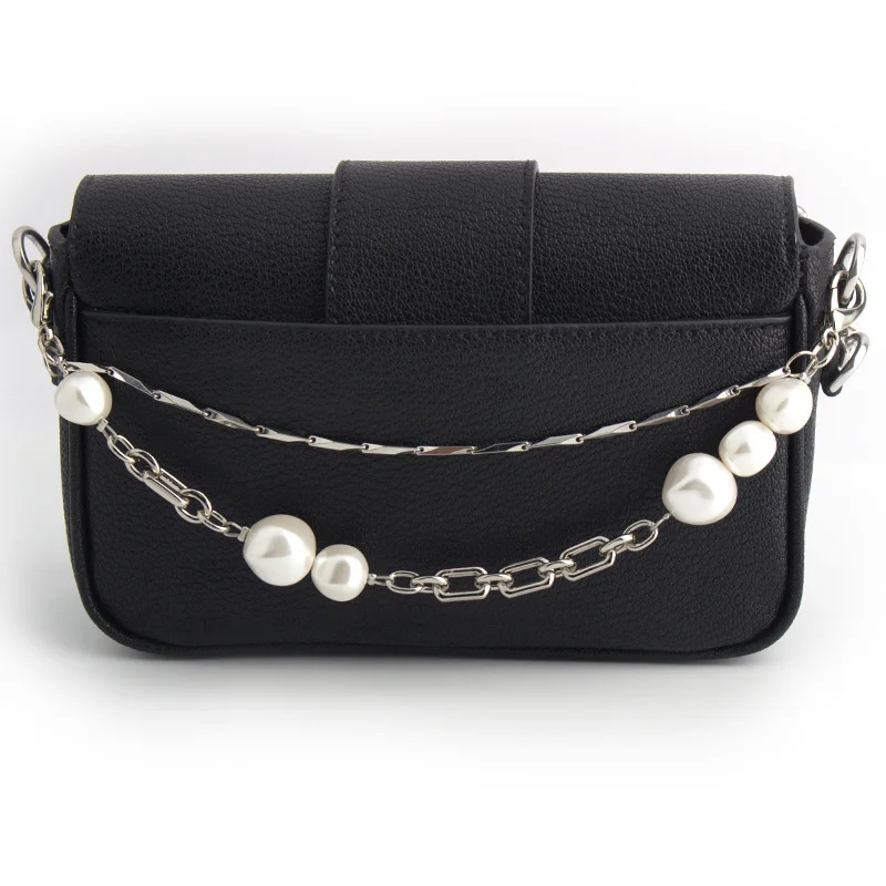 

Nolvo World Metal Alloy Chains Pearl Thin Silver Purse Strap Clutch Decorative Leather Chain Strap For Bags Shoes Accessories
