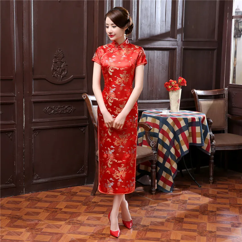 

Chinese Cheongsam Traditional Wedding Qipao Woman Embroidery Elegant Split Dress Female Floral Bodycon Cheongsam 17Colors, Showed